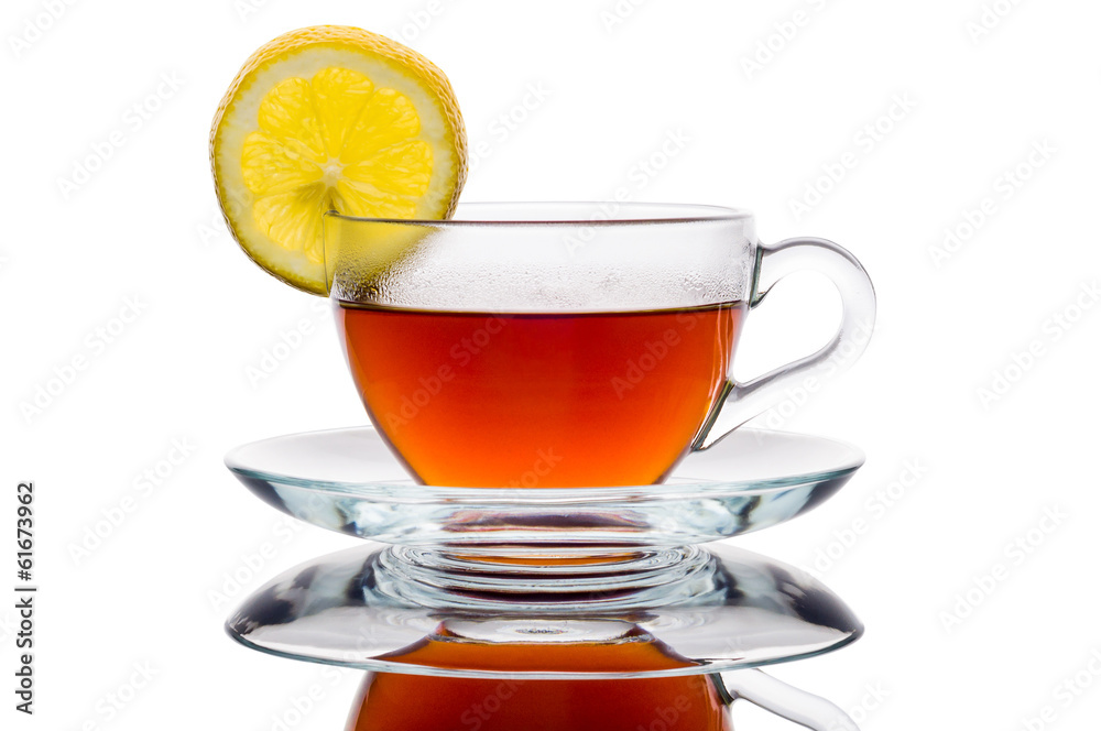 cup of tea and lemon isolated on white background cup of tea and lemon isolated on white background