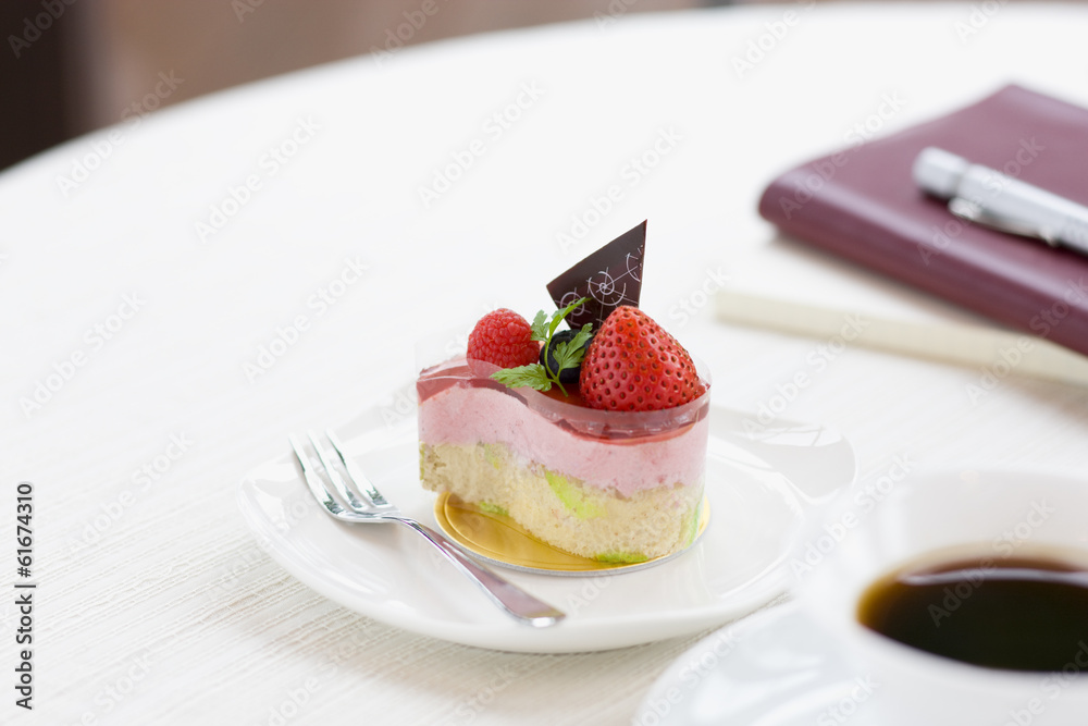 Strawberry cake and coffee Strawberry cake and coffee