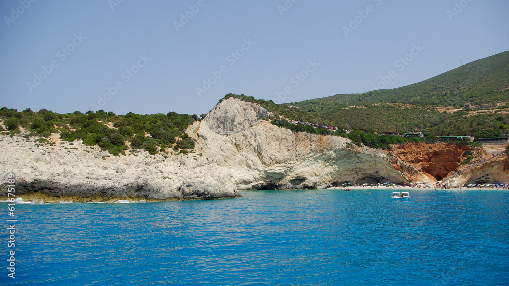 View from the sea of porto Katsiki beach, Lefkada Greece