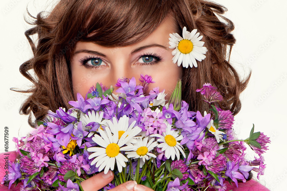 it's spring 15 / girl with wonderful field-flower-bouquet it's spring 15 / girl with wonderful field-flower-bouquet