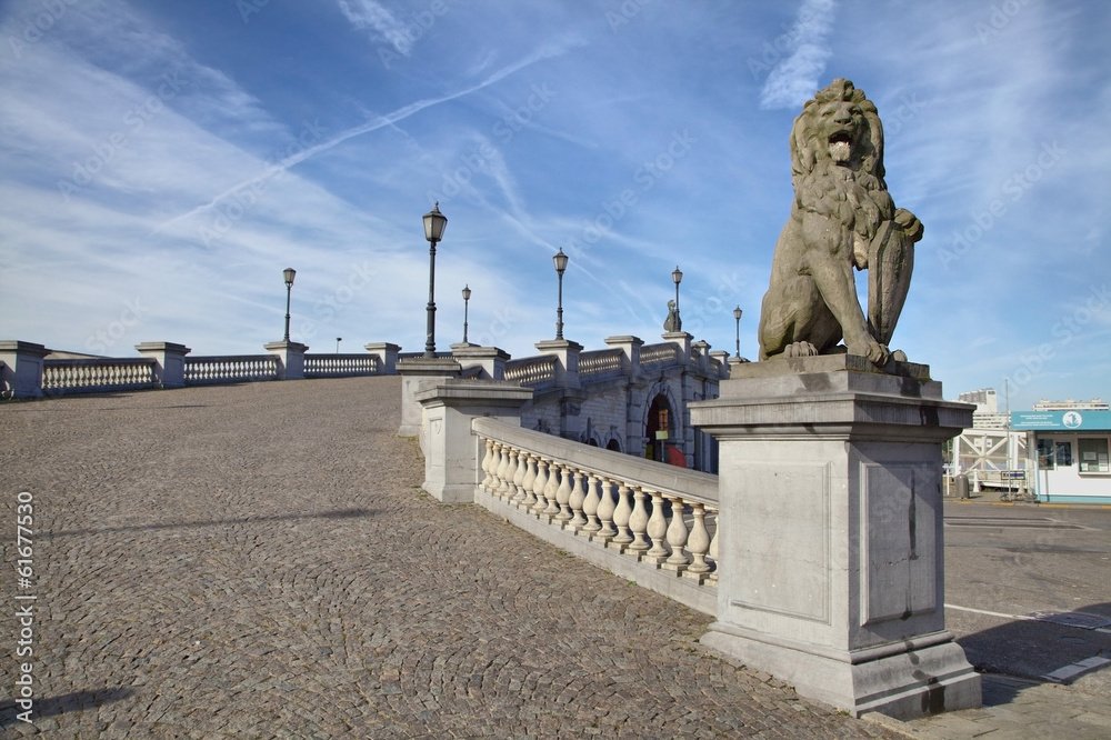 Lion statue on Steenplein, Antwerp, Belgium.