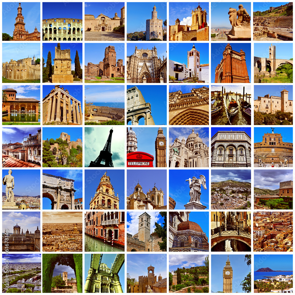 Naklejka premium european landmarks collage
