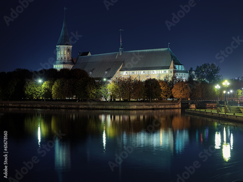 Koenigsberg Cathedral in Kaliningrad in the night, Russia photo