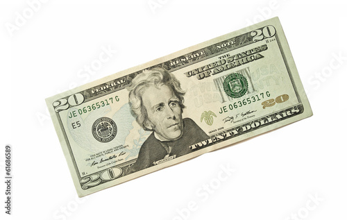 Twenty Dollar Bill on white