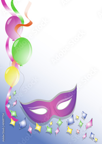sfondo carnevale mascherina viola coriandoli e palloncini