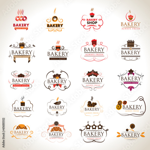 Bakery Icons Set - Isolated On Gray Background