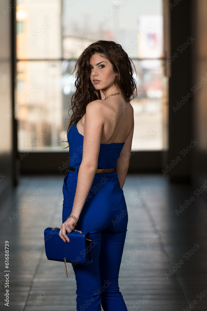 Beautiful Woman Wearing Blue Suit