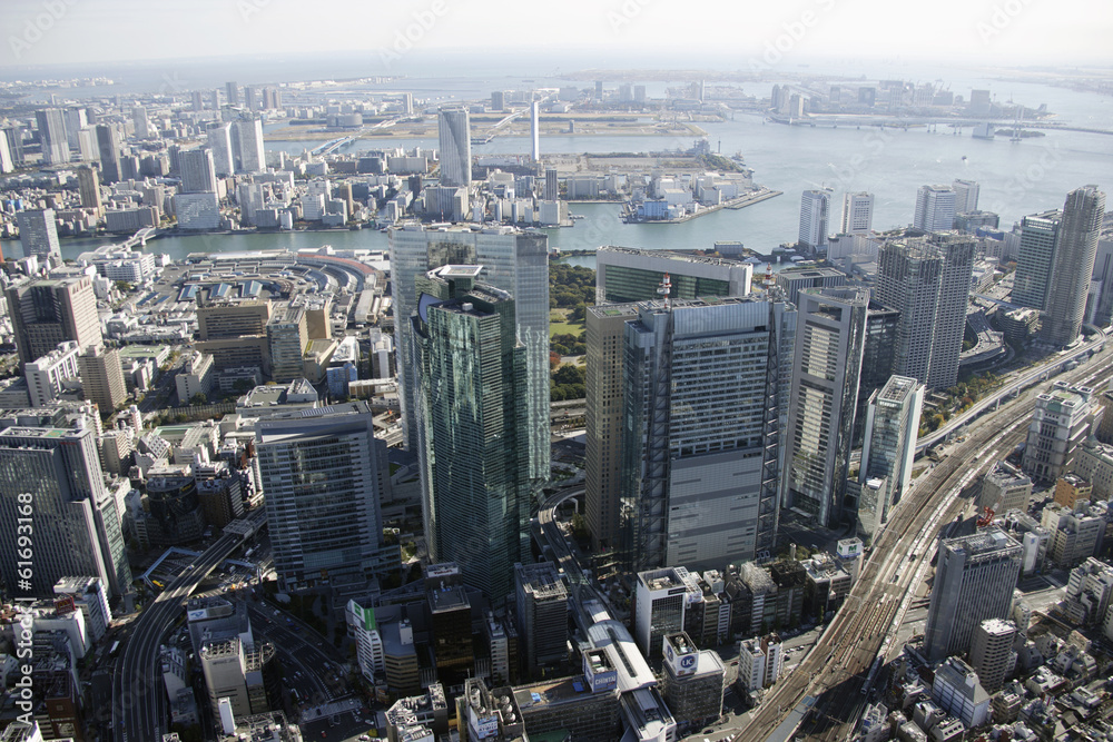 Obraz premium Aerial view of Shiodome areas