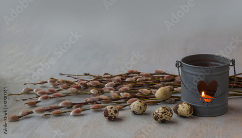 Pussy willow bunch and quail eggs