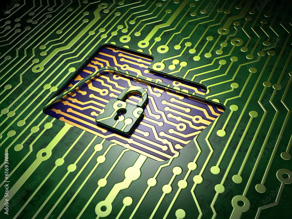 Finance concept: Folder With Lock on circuit board background Finance concept: Folder With Lock on circuit board background