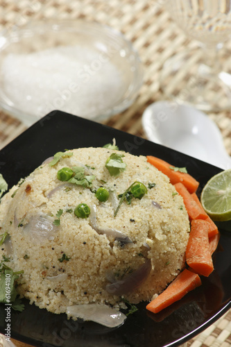 Upma is an Indian dish made of wheat rava (semolina)