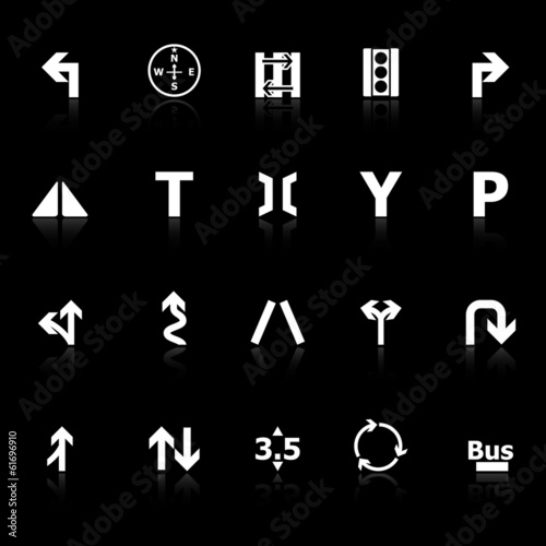 Traffic sign icons with reflect on black background