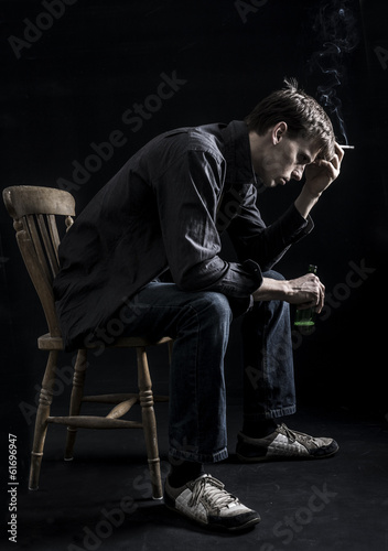 Depressed man alcohol addiction