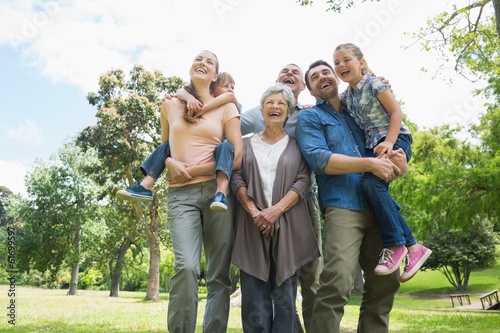 Cheerful extended family at park