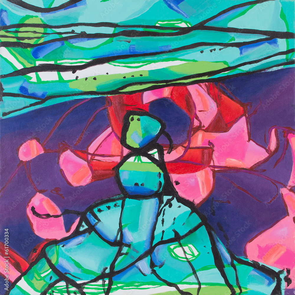 Obraz premium Acrylic abstract painting of green mountain