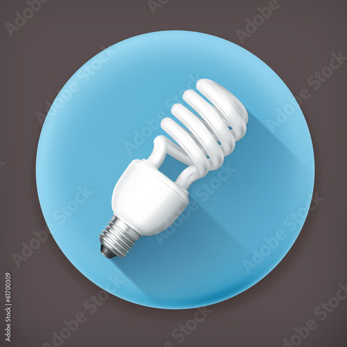 Energy saving lamp, long shadow vector icon
