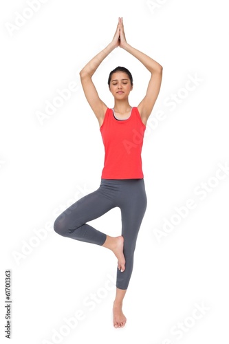 Full length of a fit woman standing in tree pose © WavebreakMediaMicro