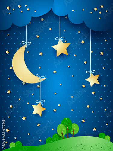 Countryside, fantasy illustration at night