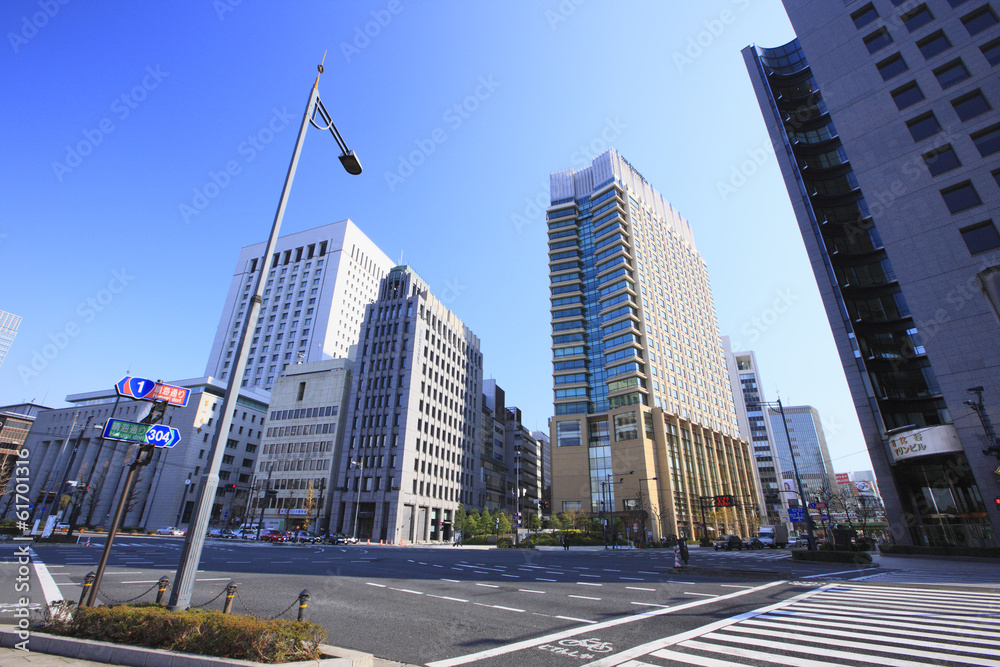 View of buildings and streets from the crossing in front of Hibiya Park View of buildings and streets from the crossing in front of Hibiya Park