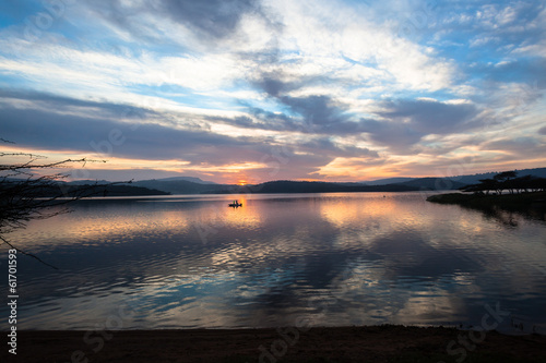 Dawn Colors Landscape Dam Reflections Boat