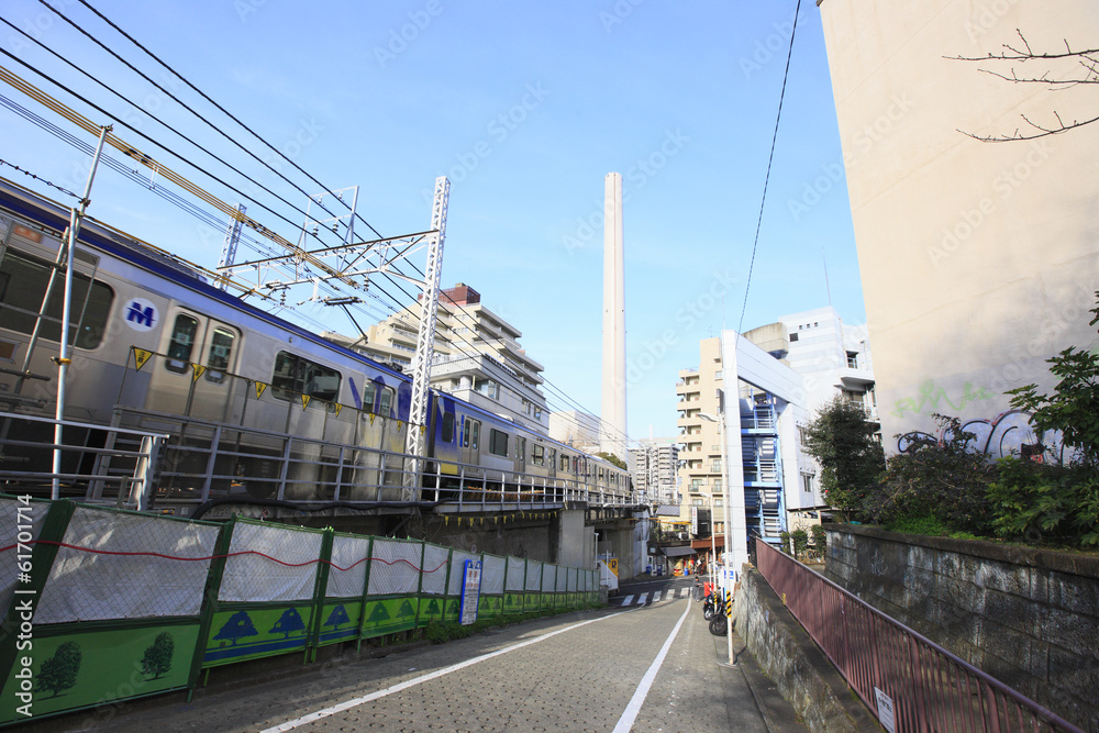Townscape of Ebisu and a chimney of garbage processing plant
