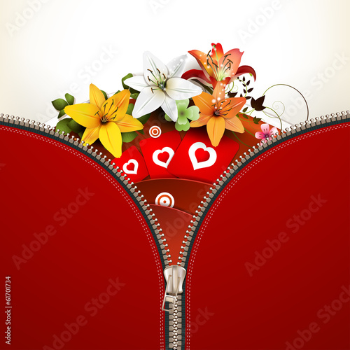 Valentine's day card with lilies and hearts