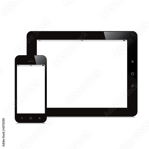 smartphone and tablet blank screen white background
