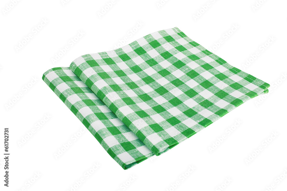 green table napkins on white background isolated