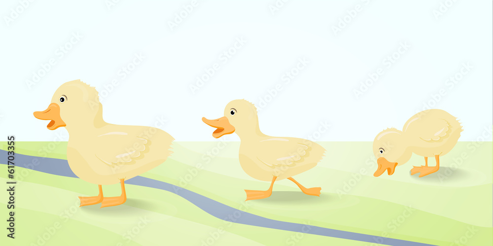 The illustration  three cute duckling.