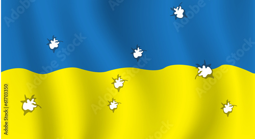 The Ukrainian flag with bullet holes