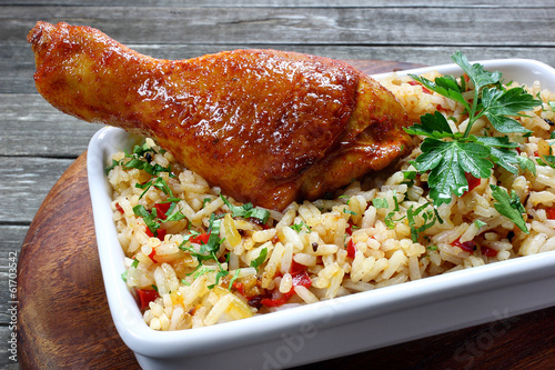 Fried chicken leg with rice