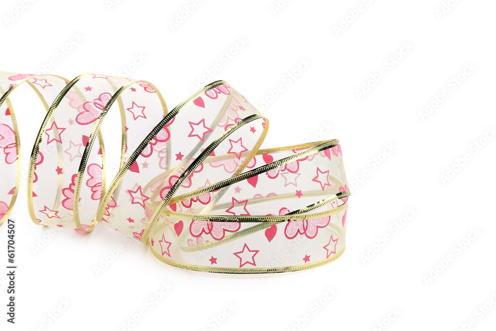 White ribbon with stars and hearts.