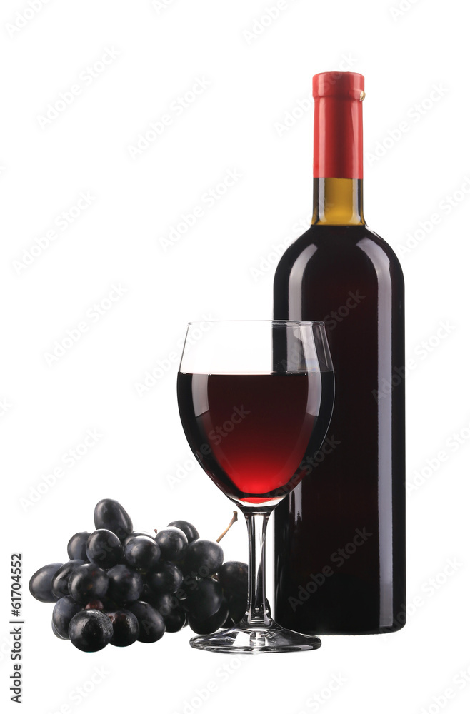 Grapes and red wine composition.