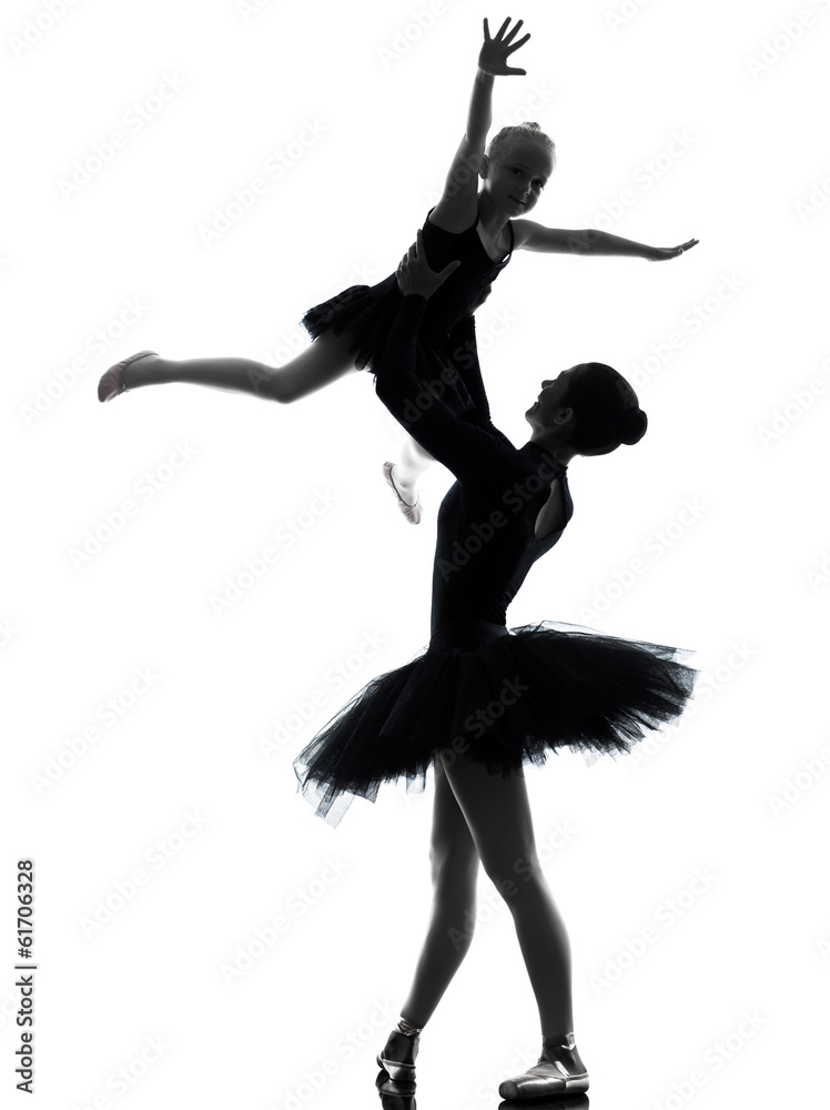 Fototapeta premium woman and little girl ballerina ballet dancer dancing silhouett