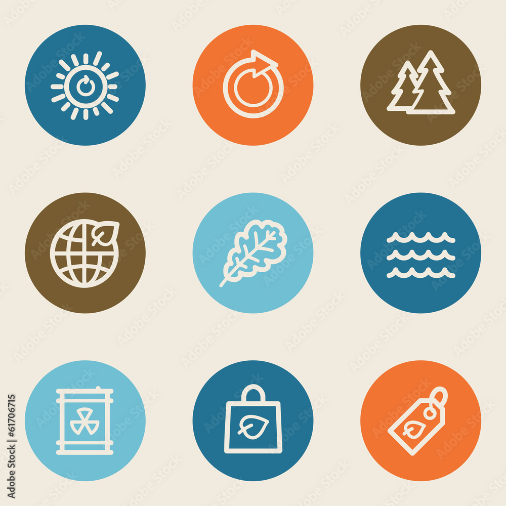 Ecology web icon set 3, color circle buttons
