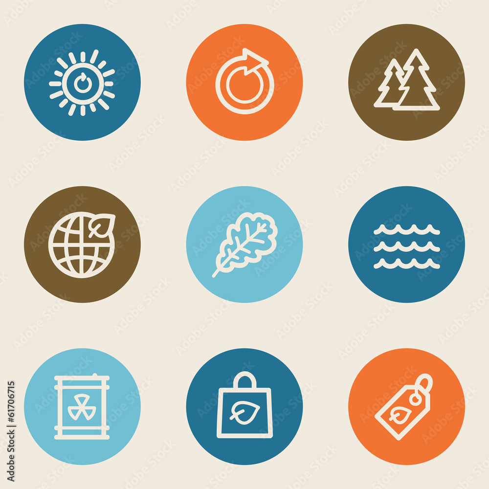 Ecology web icon set 3, color circle buttons Ecology web icon set 3, color circle buttons