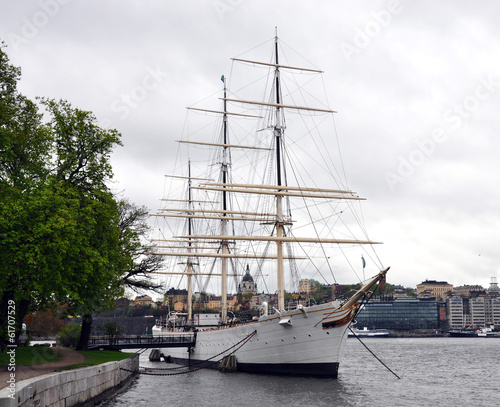 Canvas Print sailboat in the harbor, Stockholm, Scandinavia, Sweden, Europe