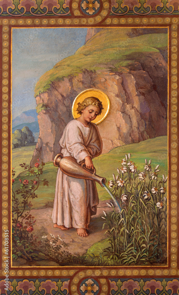 Fototapeta premium Vienna - Fresco of little Jesus as gardener in Carmelites church