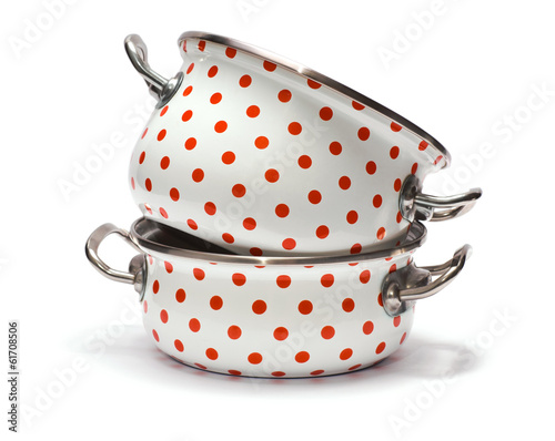 Two Saucepans with Red Dots isolated on white