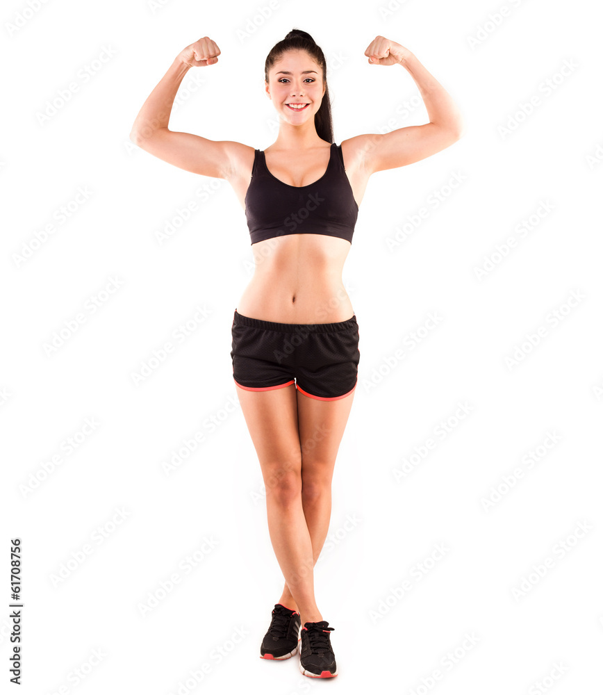 Beautiful woman with clothes for fitness isolated on a white Beautiful woman with clothes for fitness isolated on a white