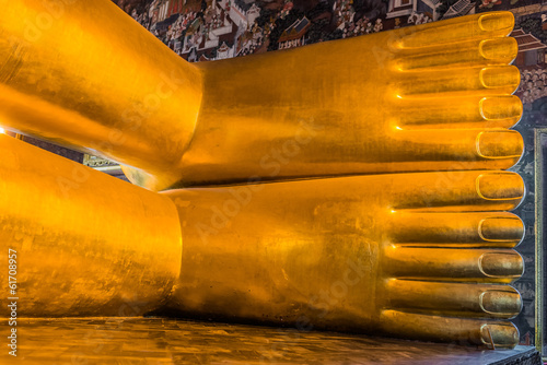 Canvas Print reclining buddha feet Wat Pho temple bangkok thailand