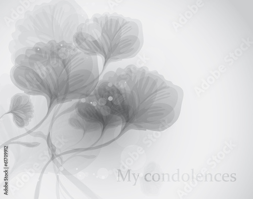 My condolences / Black-and-white funeral card with flowers