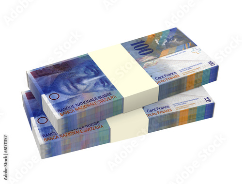 Swiss money isolated on white background. 3D photo rendering.