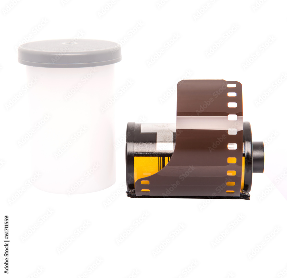 35mm still camera film cartridge over white background 35mm still camera film cartridge over white background