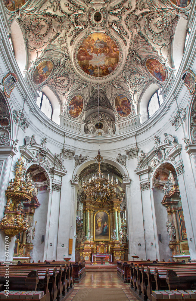 Vienna - Nave and cupola of baroque Servitenkirche - church