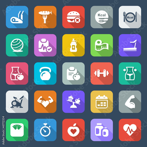 flat fitness & health iconset colorful