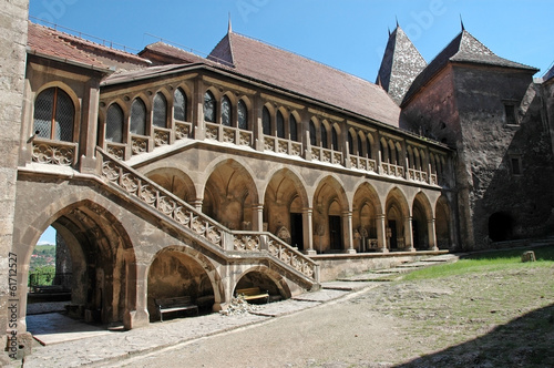 The inner courtyard of the Corvin castle in Transylvania #61712527