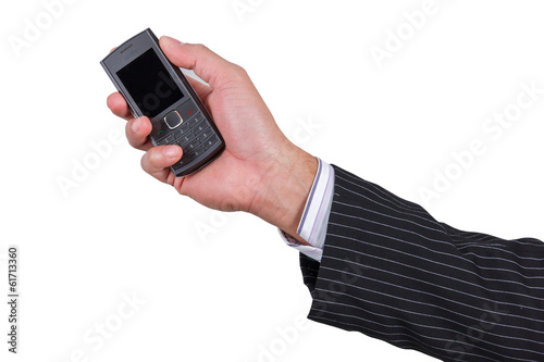 Wallpaper Mural businessman holding phone isolated on white background Torontodigital.ca