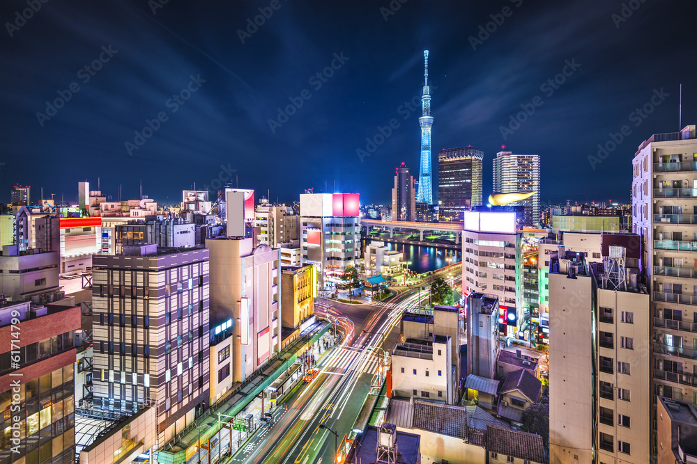 Fototapeta premium Tokyo, Japan Cityscape at Sumida Ward with Tokyo Skytree