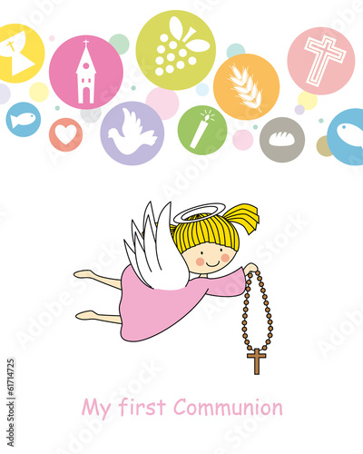 first communion card. Angel